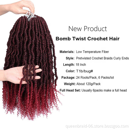 Bomb Twist Crochet Hair 14 Inch Spring Twist Crochet Braids Pre-looped Mini Passion Twist Braiding Hair